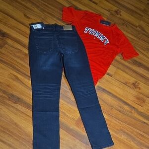 Tommy Hilfiger Outfits Set  Navy Jeans Shirt Size 4 NWT HOLIDAYS CHRITMAS